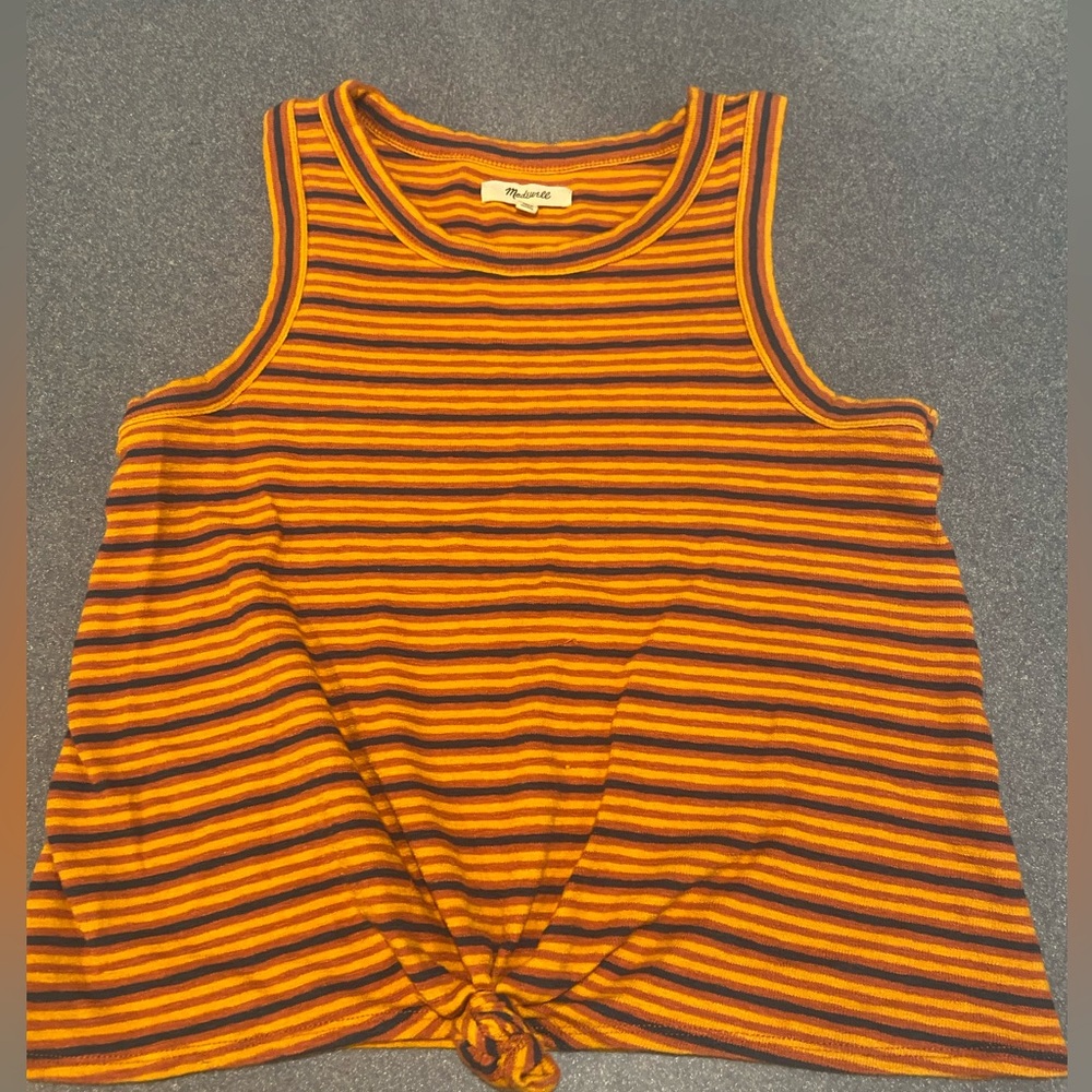 Madewell Orange and Black Striped Tank Top